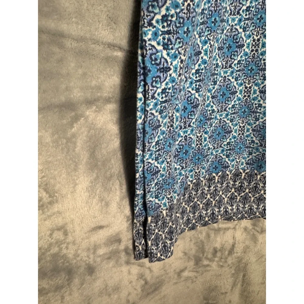 J. Jill Blue Ikat Medallion Print Pencil Skirt Petite Small‎ Side Slit Knit